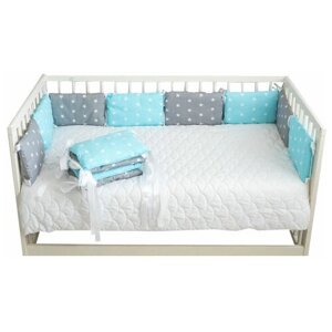 Бортики для детской кровати, цвета: серый и голубой со звездами