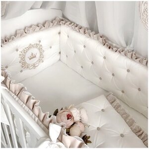 Бортики в детскую кроватку для новорожденного "Облако", бежевый, на 3 стороны в кроватку 100*70 см