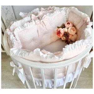 Бортики в детскую кроватку для новорожденного "Розовое облако", 6 подушек, в прямоугольную кроватку 120*60 см