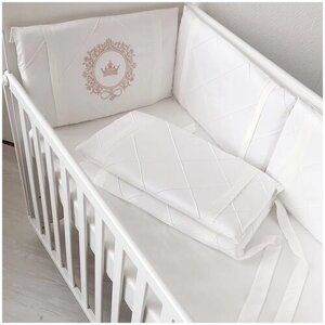 Бортики в детскую кроватку для новорожденного "Снежный", 4 подушки, в прямоугольную кроватку 120*60 см