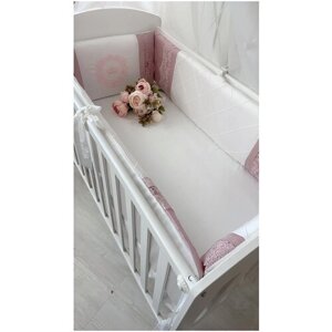 Бортики в детскую кроватку для новорожденного "Сон", пудровый, в прямоугольную кроватку 120*60 см