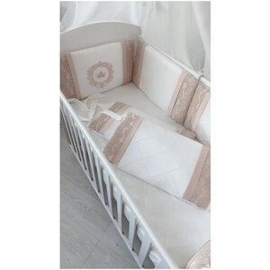 Бортики в детскую кроватку для новорожденного "Вдохновение", бежевый, 4 подушки, в прямоугольную кроватку 120*60 см