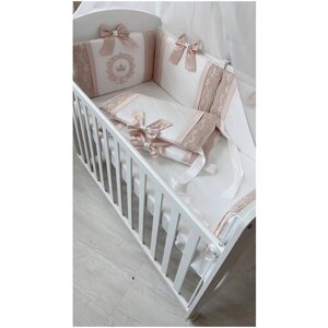 Бортики в детскую кроватку для новорожденного "Вдохновение", бежевый, 6 подушек, в прямоугольную кроватку 120*60 см