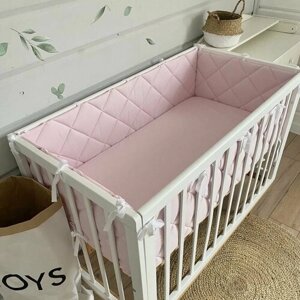 Бортики в кроватку для новорождённых стеганые MamiBro, 100% хлопок, 60х30 см - 2 шт, 120х30 см - 2 шт, бэби розовый
