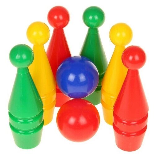 Боулинг цветной: 6 кеглей, 2 шара, в сетке от компании М.Видео - фото 1