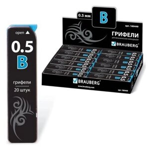 BRAUBERG Грифели запасные brauberg, комплект 20 шт, black jack hi-polymer, в, 0,5 мм, 180449, 36 шт.