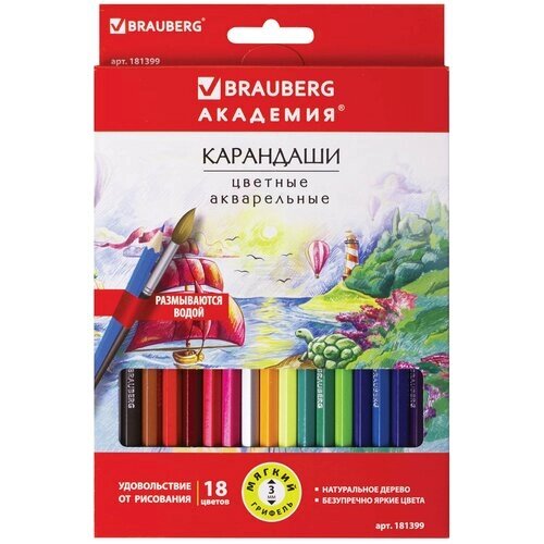 BRAUBERG Карандаши цветные акварельные Академия 18 цветов (181399) разноцветный от компании М.Видео - фото 1
