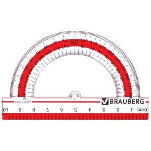 BRAUBERG Транспортир Crystal 180° 10 см (210292), прозрачный/красный