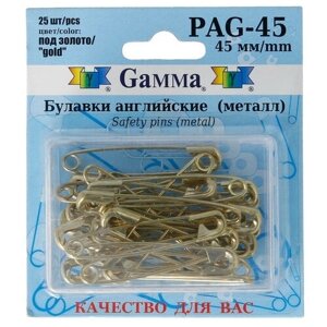 Булавки английские Gamma под золото, в блистере, 25 шт, 45 мм (PAG-45)