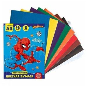 Бумага цветная односторонняя А4, 16 л, 8 цв, "Супер-герой", Человек-паук. В упаковке шт: 1