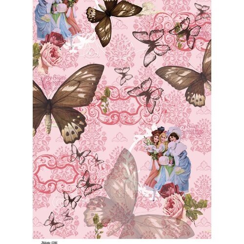 Бумага для декупажа А4 рисовая салфетка 1286 фон девушки бабочки винтаж крафт DIY Milotto от компании М.Видео - фото 1