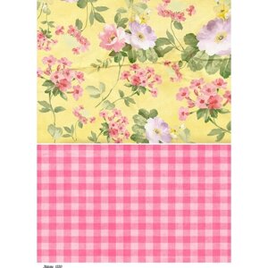 Бумага для декупажа А4 рисовая салфетка 1330 цветы розовый фон клетка винтаж крафт DIY Milotto
