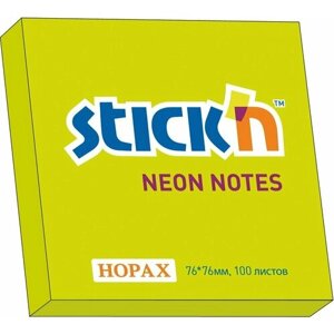Бумага для заметок с клеевым краем STICK'N HOPAX, 76*76 мм, ярко-зеленый, 100 л (в упаковке 12 блоков)