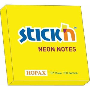 Бумага для заметок с клеевым краем STICK'N HOPAX, 76*76 мм, ярко-желтый, 100 л (в упаковке 12 блоков)