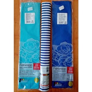 Бумага крепированная Werola, 50*250см, 32г/м2, растяжение 55%набор 3 цвета : светло-голубая, синяя, полосы синие на белом. В индивид. упаковке