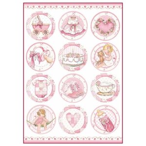 Бумага рисовая мини - формат Малышка, детские сюжеты с розовым в кругах STAMPERIA 21 х 29,7 см (A4) DFSA4289
