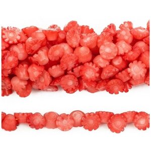 Бусины из натурального камня - Коралл тонированный рыжий цветочки 9х4 мм