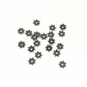 Бусины-разделители в форме цветочка металлические цвета "Античное серебро", 6.5мм, 10 штук