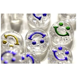 Бусины смайлики круглые для браслетов, БиЖуТаРиКи, 30 шт, 6 х 10 мм. Прозрачные.
