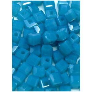 Бусины стеклянные квадратики, граненые, размер 4х4 мм,20 шт), сине-голубые