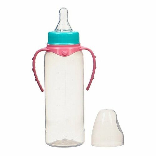 Бутылочка для кормления 250 мл цилиндр, с ручками, цвет бирюзовый/розовый, "Mum&Baby" от компании М.Видео - фото 1