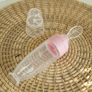 Бутылочка для кормления малышей с ложкой дозатором 90 мл, от 0 месяцев, силиконовая, розовая Baby Nice