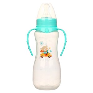 Бутылочка для кормления «Мишутка» детская приталенная, с ручками, 250 мл, от 0 мес, цвет бирюзовый