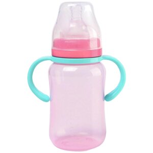 Бутылочка для кормления, широкое горло, 270 мл, с ручками, розовый/бирюзовый 9269327