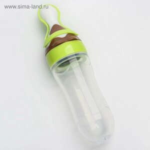 Бутылочка для кормления, силиконовая, с ложкой, от 5 мес, 90 мл, цвет зеленый