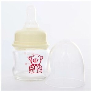 Бутылочка для кормления, стекло, «Малыш Тедди», медленный поток, 60 мл, цвет белый