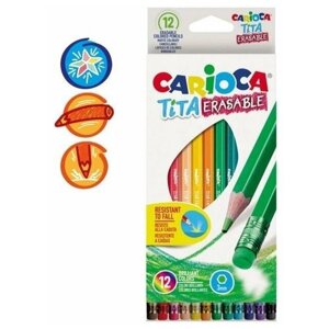 Carioca Карандаши цветные Tita Erasable шестигранные стираемые 3 мм 12 цветов