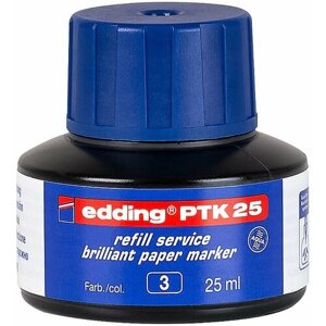 Чернила edding PTK25, для заправки, пигментные, капиллярная система, 25 мл Синий