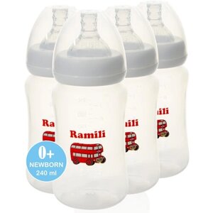 Четыре противоколиковые бутылочки для кормления Ramili Baby 240MLX4