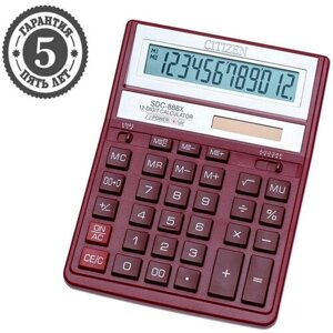 Citizen Калькулятор настольный 12-разрядный SDC-888XRD, 158*203*31мм, двойное питание, красный