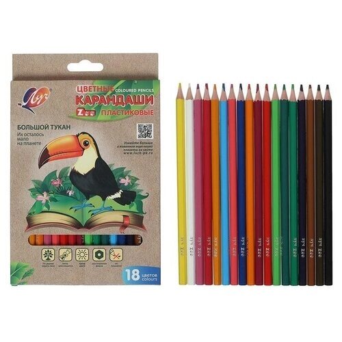Цветные карандаши 18 цветов ZOO, пластиковые, шестигранные от компании М.Видео - фото 1