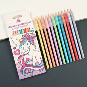 Цветные карандаши пастельные 12 цветов "Единорог", Минни Маус, трёхгранный корпус