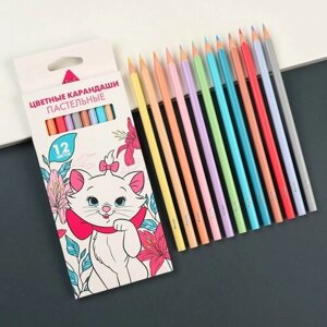 Цветные карандаши пастельные, 12 цветов, трёхгранный корпус "Кошечка Мари", Коты аристократы