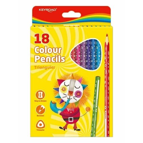 Цветные карандаши с принтом 18 цв трехгранные, картон от компании М.Видео - фото 1