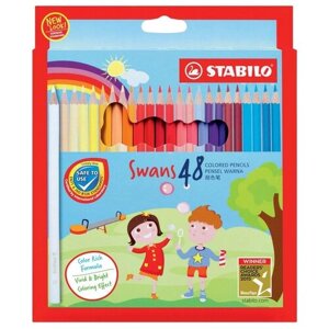 Цветные карандаши в выдвигающейся коробке-пенале STABILO Swans, 48 цветов
