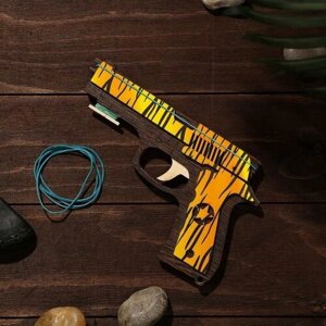 Дарим Красиво Сувенир деревянный «Резинкострел, жёлтые линии»4 резинки