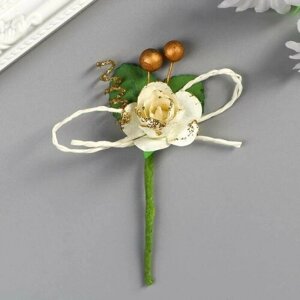 Декор для творчества Белая роза со спиралькой и шариками 10 см/по 12 шт