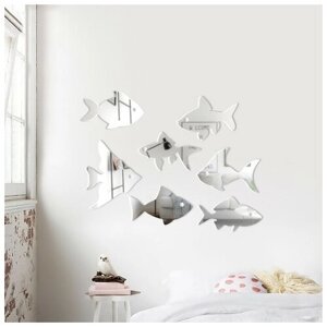 Декор настенный "Рыбки", из акрила, зеркальный, 7 элементов 15х16.3 см , серебро