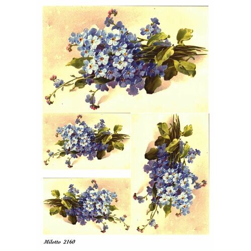 Декупажная карта А4 рисовая бумага цветы голубые 2160 от компании М.Видео - фото 1