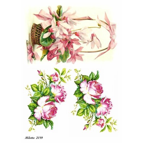 Декупажная карта А4 рисовая бумага цветы розовые 2159 от компании М.Видео - фото 1