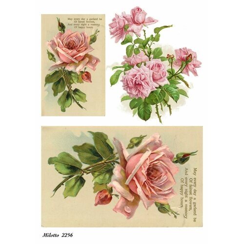 Декупажная карта А4 рисовая бумага розы цветы 2256 от компании М.Видео - фото 1