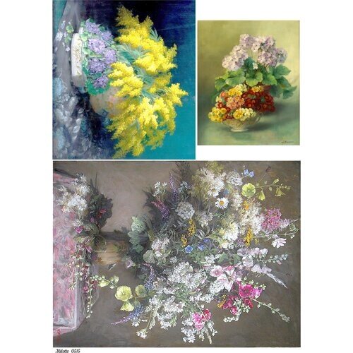 Декупажная карта А4 рисовая бумага тонкая букет цветов в вазе от компании М.Видео - фото 1