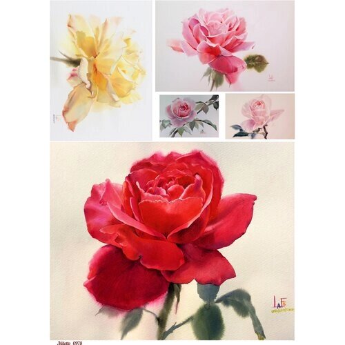 Декупажная карта А4 рисовая бумага тонкая цветы розы от компании М.Видео - фото 1