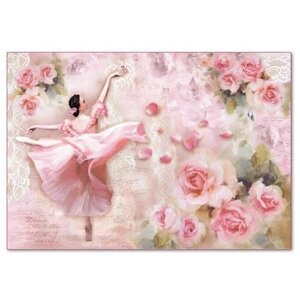 Декупажная карта - Балерина с лепестками, на рисовой бумаге, 48 х 33 см, 1 шт.