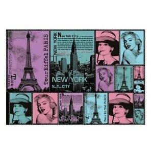 Декупажная карта - Нью-Йорк и Париж, на рисовой бумаге, 48 х 33 см, 1 шт.