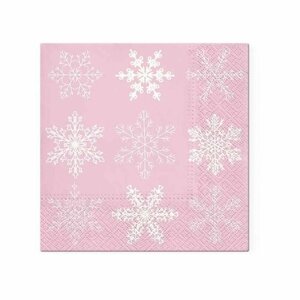 Декупажная карта - Снежинки, салфетка трехслойная, розовая, 33 х 33 см, 1 упаковка